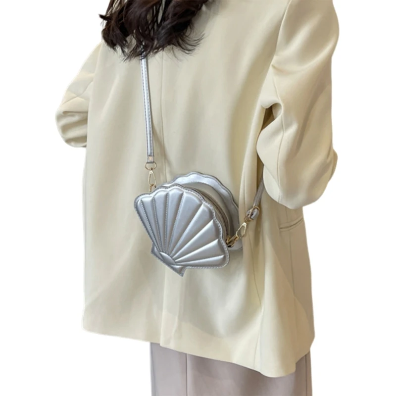 Женская сумка из ракушек искусственной кожи через плечо однотонная E74B