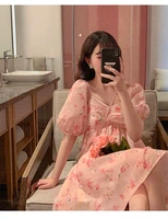 2022 summer new chic womens romantic cherry blossom sequins high end temperament french retro square neck bubble sleeve dress