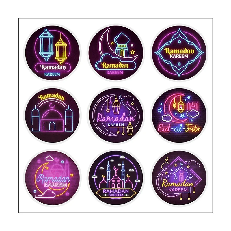 

90Pcs Neon Style Eid Mubarak Sticker Decor Scrapbook Gift Tag Sticker Ramadan Islam Muslim Festival Party Decoration