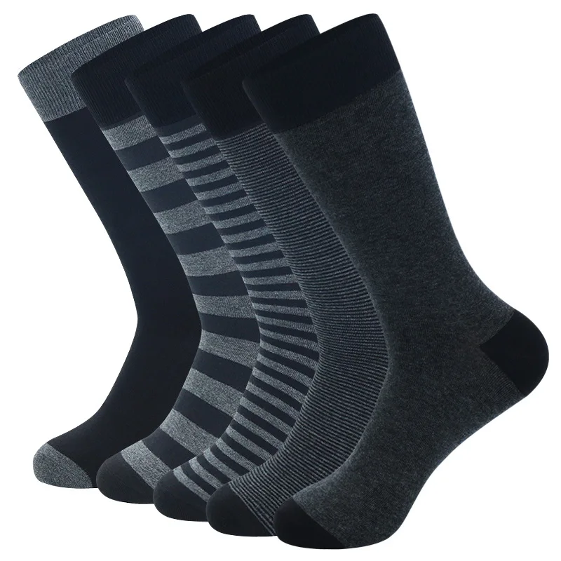 3 Pairs of Men's Long Tube Socks Large Size Striped Solid Color Business Autumn and Winter Men's Long Work Casual Socks Tall