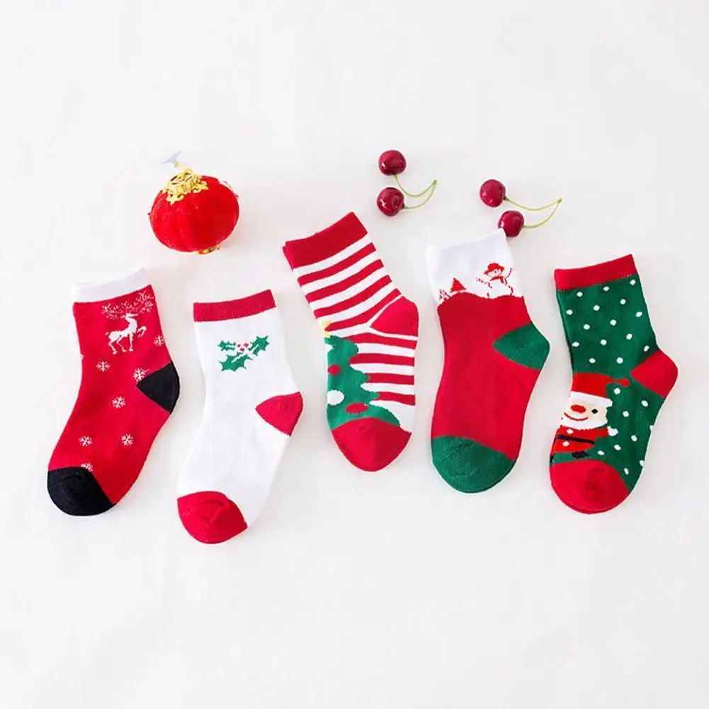 

5 Pairs/pack Christmas Socks Cotton Baby Boys Girls Anti-slip Warm Warmer Floor Winter Children's New Striped Year Socks So B7q5