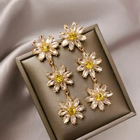 yamega bling bling crystal sunflower earrings statement luxury designer earrings for women girls korean fashion jewelry gifts