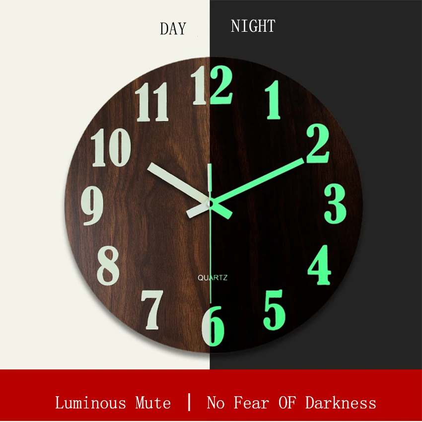 

Светящиеся Настенные часы, бесшумные украшения для кухни, гостиной, деревянные настенные часы с цифрами, домашний декор, 30 х30 см