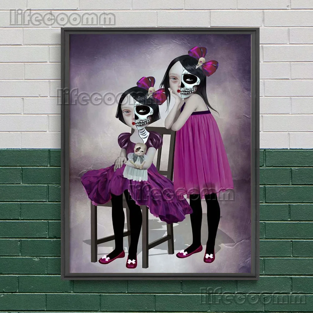Сестры вампира ведьма девочка-мотыльница Готическая настенная Картина на холсте