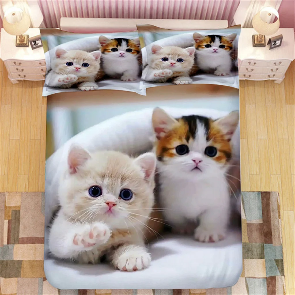 

Cute Kitten Kawaii Cat Animal Kids Quilt Durex Twin Full King Size 3Pcs Duvet Cover Bedding Linen Set Bedspread 200x200 240x220