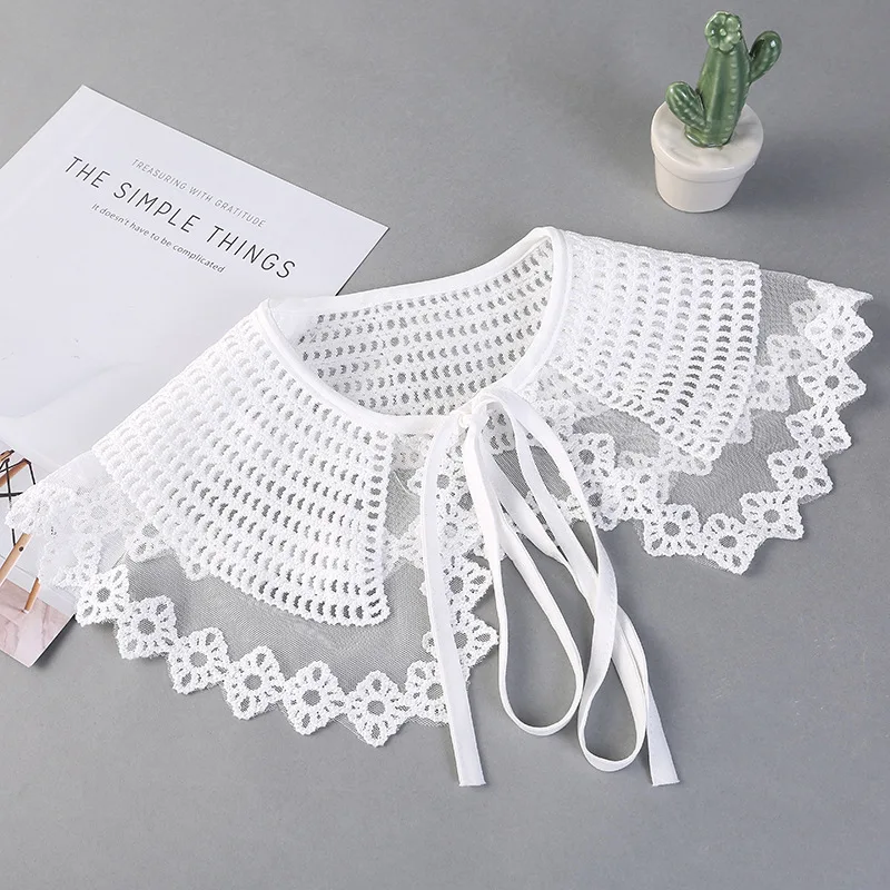 

Sitonjwly Lace Fake Collar Scarf Shawl Wrap Detachable Shirt Collar Women Clothes Accessories Vintage Half Shirt Necklace Shawl