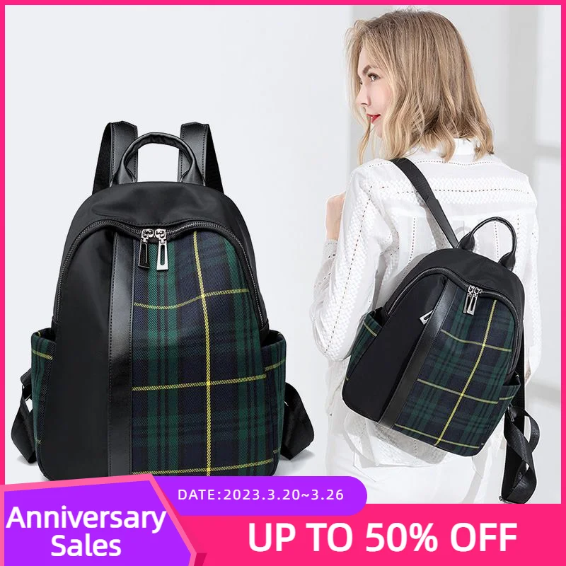 

Клетчатый рюкзак для женщин, легкие школьные ранцы, вместительные женские сумки из ткани Оксфорд в британском стиле для ноутбука, модная по...