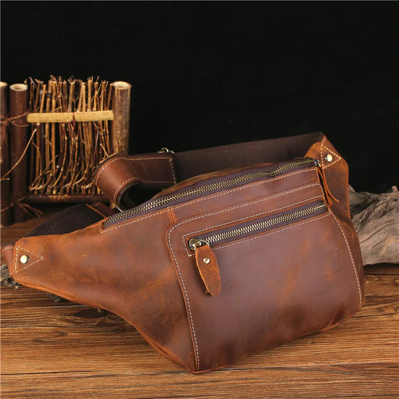 Vintage crazy horse cowhide men's chest bag fashion outdoor daily multifunctional genuine leather waist bag crossbody bag