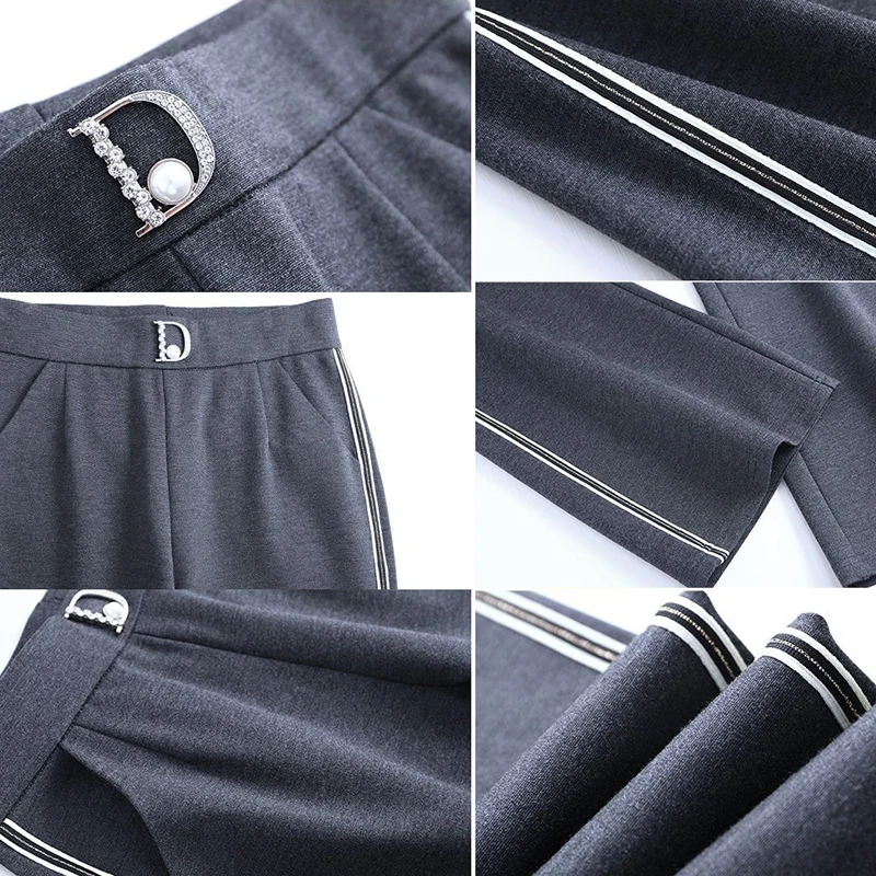 Весенне-осенние свободные свитера женские эластичные брюки с высокой талией