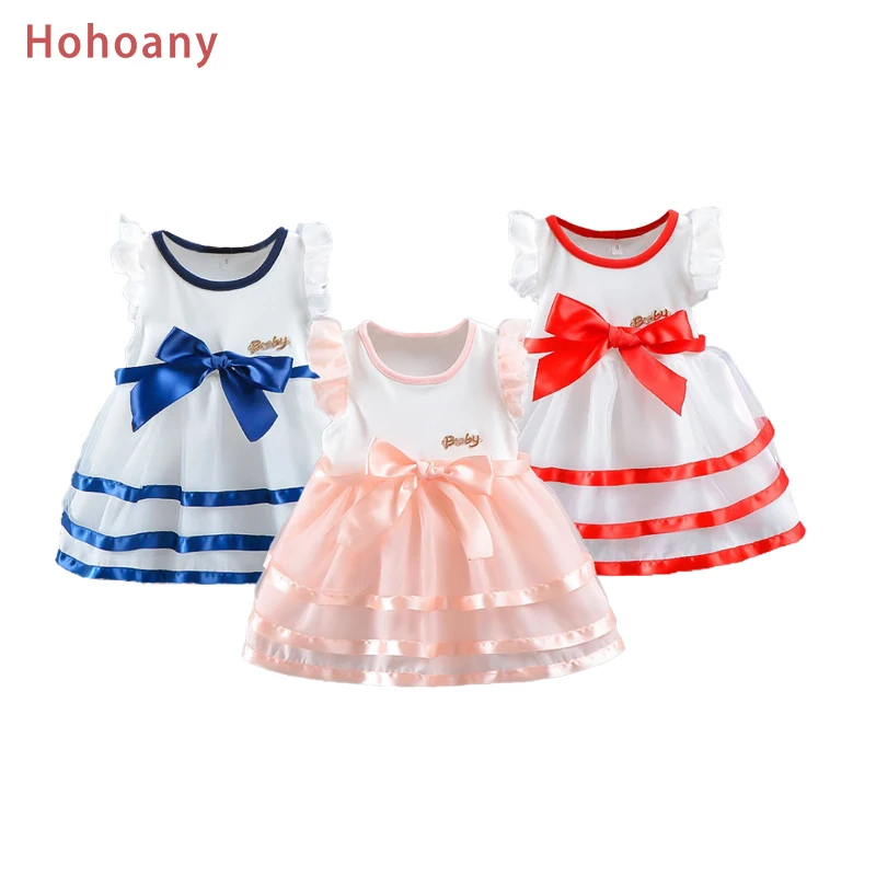 Hohoany Summer Baby Girls Solid Color Birthday Party Princess Evening Dresses Sleeveless Thin Toddler Children Clothes Wholesale