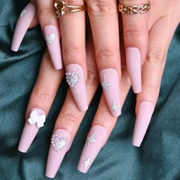 24pcs false nails pink applique long print wear nail art nails press on artificial fake nails long press on nails
