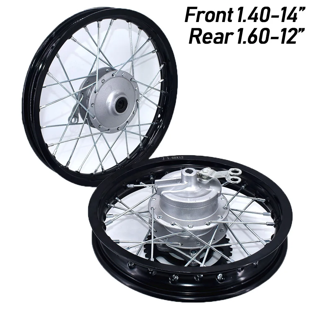 

Передний Барабанный тормоз 1,40-14 дюймов, задний 1,60-12 дюймов с звездочкой, колесные диски из алюминиевого сплава, круглая ступица для байка-вн...