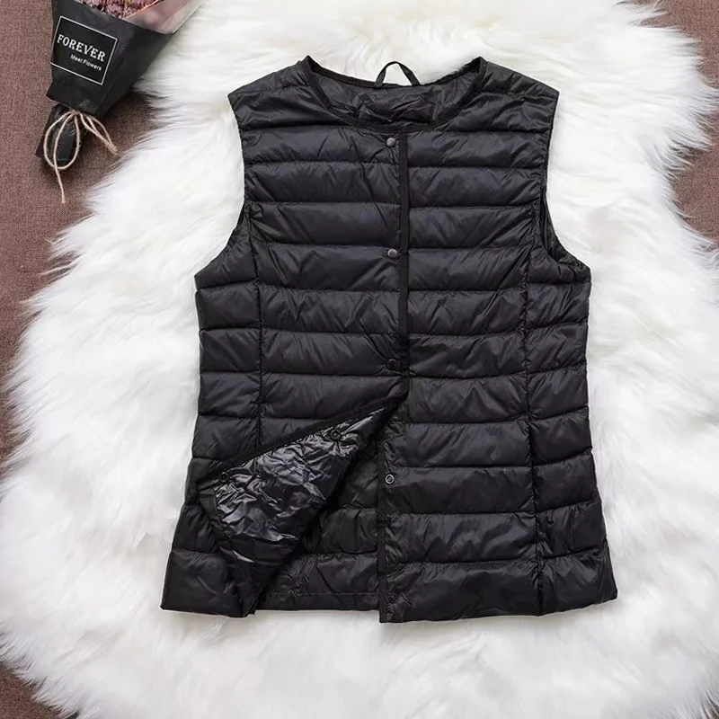 New Autumn Winter Women Sleeveless Waistcoat Warm Puffer Jacket Ultra Light White Duck Down Vest Female Feather Jacket Outwear