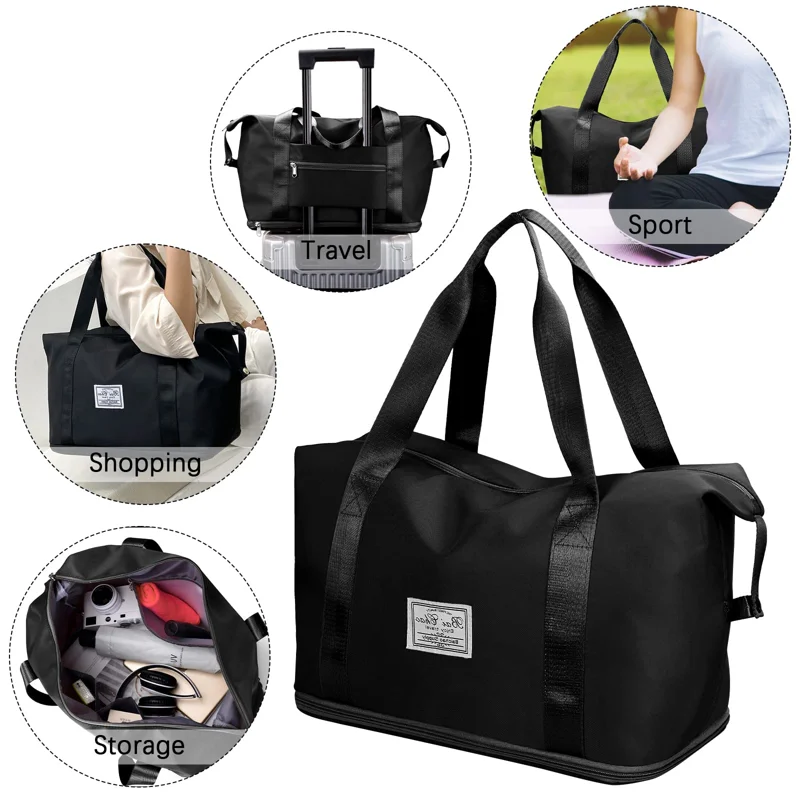 Travel Duffle Bag, Foldable Tote Bag for Women, Weekender Bag Dry and Wet Separated Carry on Bag, for Vacation, Sport, Beach