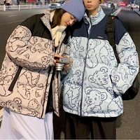 women korean kawaii zipper vintage long sleeved cute bear bread cotton jacket coat streetwear harajuku oversize outerwear gone