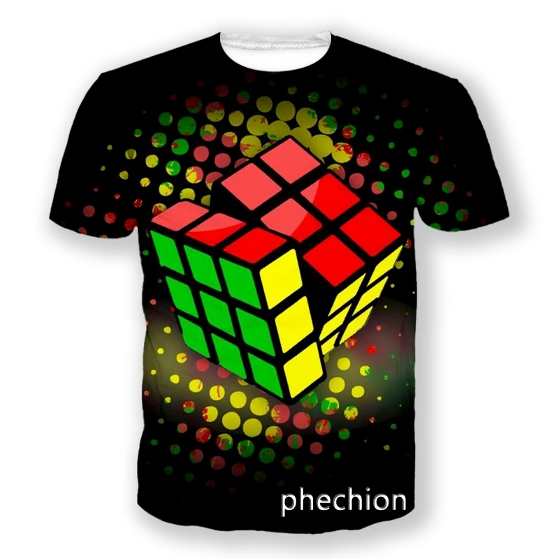 

phechion New Fashion Men/Women Rubik's Cube 3D Print Short Sleeve T-Shirt Casual Hip Hop Summer T Shirt Tops S22