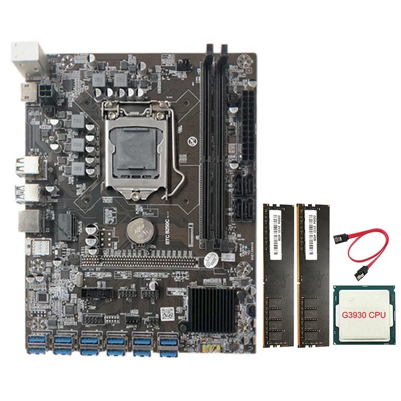 

Материнская плата для майнинга B250C с процессором G3930 + 2XDDR4 4G 2133 МГц ОЗУ + кабель SATA 12xpcie к USB3.0, слот для графической карты для BTC