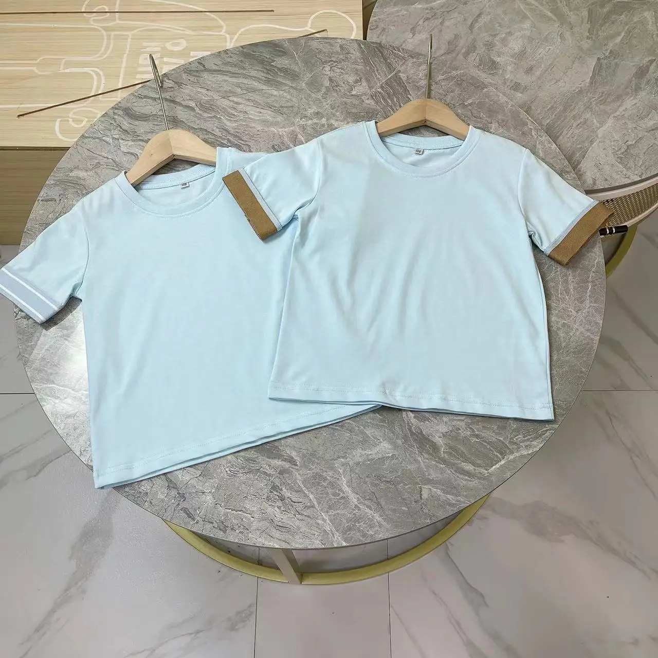 

2022 high-end custom summer new children's clothing explosive boys short sleeve shirt fashion stitching sleeve cotton pullover T