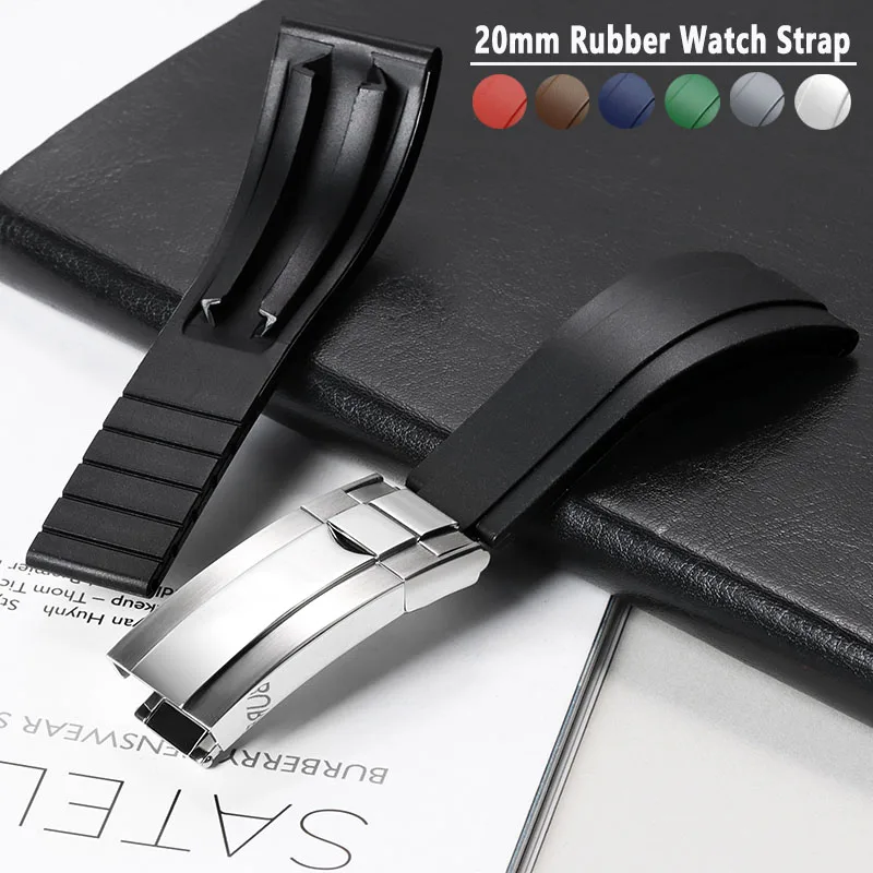 

20mm Rubber Watchband for Rolex GMT Daytona Submariner Diver Watch Strap Waterproof Sport Watch Band Replace Bracelets Wristband