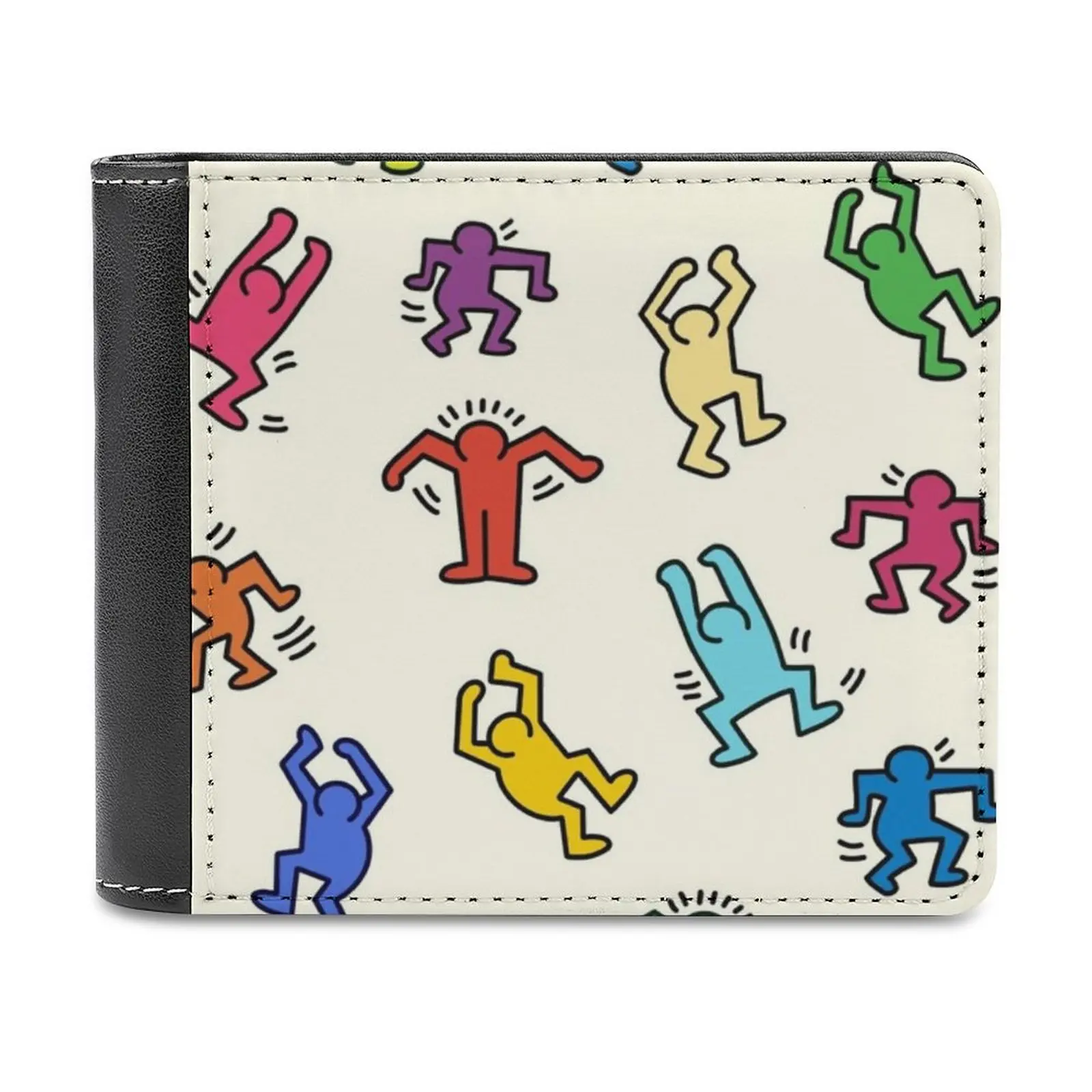 

Haring Dancers Leather Wallet Short Slim Male Purses Money Credit Card Holders Men Wallet Rainbow Dancers Pop Art Cute Retro