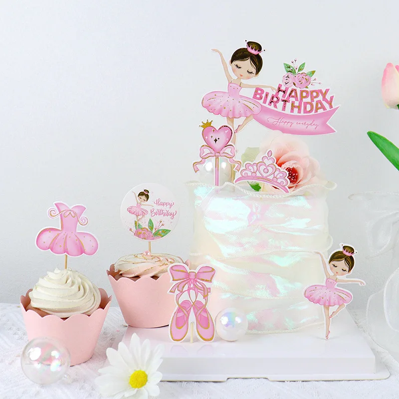 Креативное розовое украшение для торта в виде балерины девочек белый воздушный