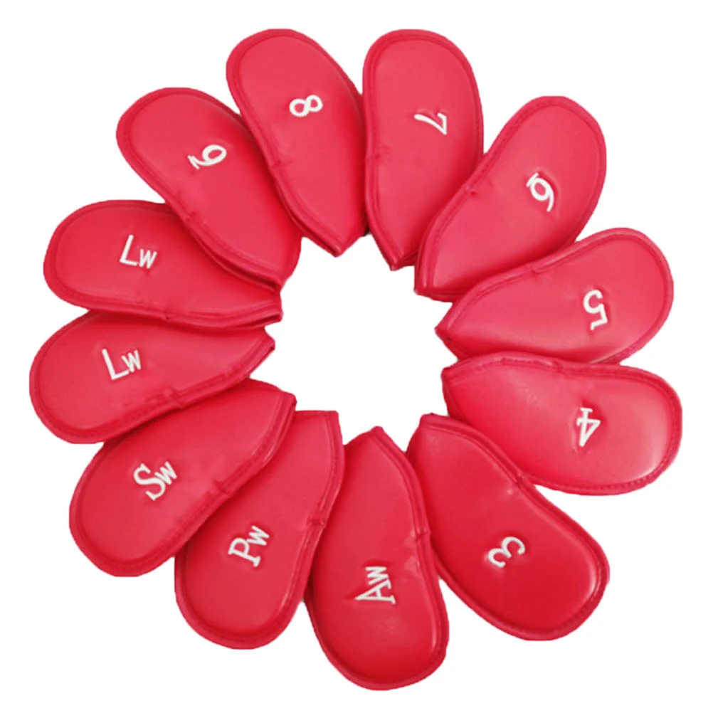 

12Pcs Synthetic Leather Headcover Set Iron Covers Set Club Head Cover Fit Most Irons (Red)