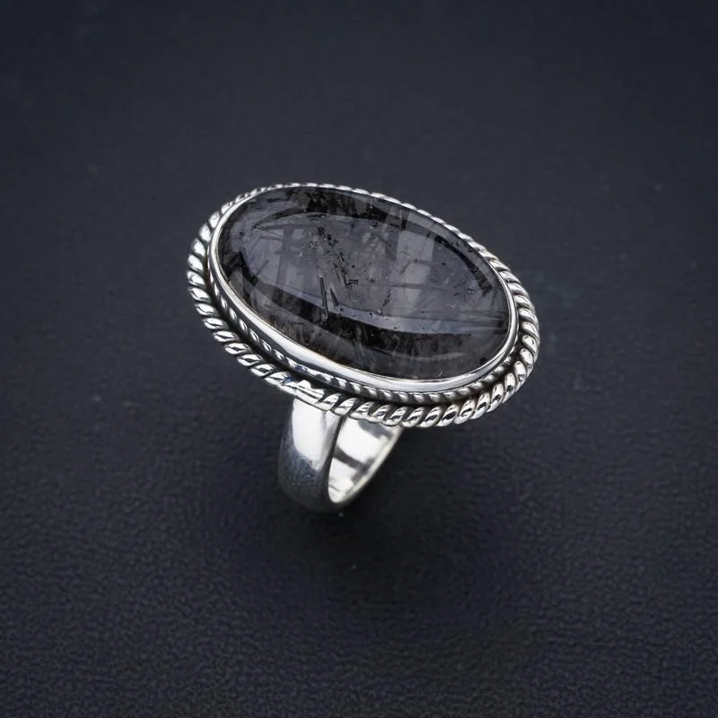 

StarGems Tourmalinated Quartz Handmade 925 Sterling Silver Ring 7.25 F1045