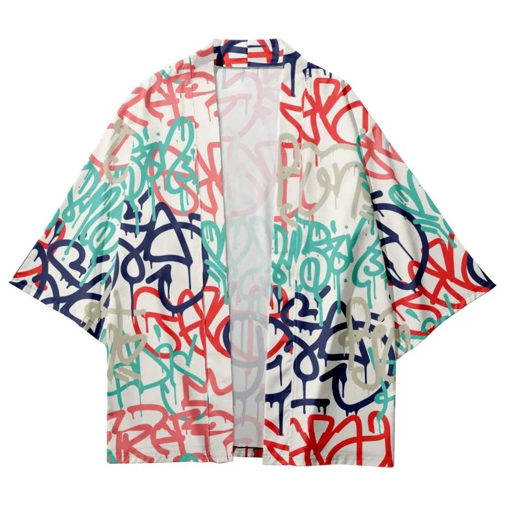

Уличный топ с принтом граффити Харадзюку хаори юката модное японское кимоно уличная одежда кардиган Мужская Женская рубашка
