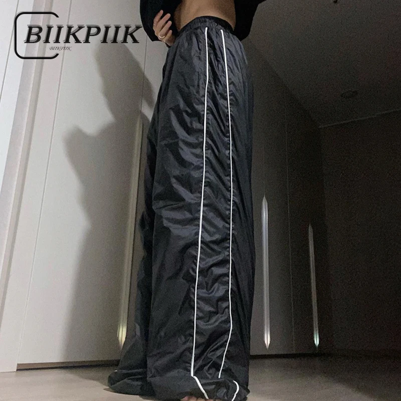 

BIIKPIIK однотонные винтажные свободные брюки на шнуровке Повседневные базовые тренировочные милые брюки уличный стиль для женщин Одежда для бега