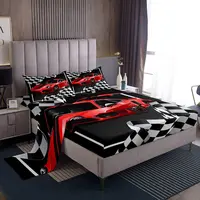Red Race Car Sheet Set Black and White Grid Bedding for Kids Teens Room Decor,Soft Breathable Extreme Sport Bed Sheet Set 4pcs