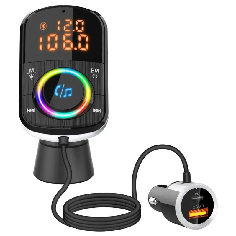 

Qc3.0 Fast Charge Car Ambient Light Charger Pd Car Charger Multifunctional Universal Bc71 Fm Transmitter Car Accessories
