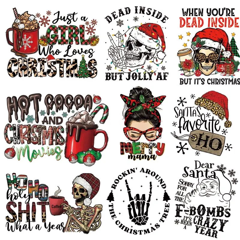 Красивые рождественские наклейки с изображением кофейного дерева и черепа, термоклейкие наклейки на одежду, футболки с принтом, худи, термоклейкие нашивки, украшение