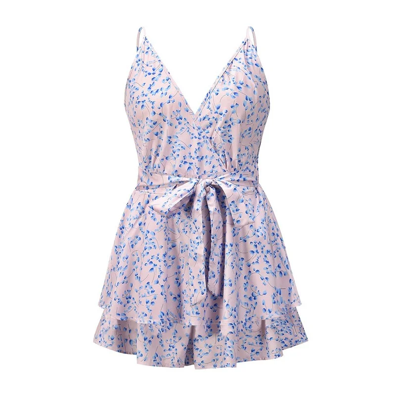 2023 Print Floral Folds Sashes Ruffles Sexy Jumpsuits Women Summer New Casual Plaid Dots Slim Sling Playsuits One Piece Outfit