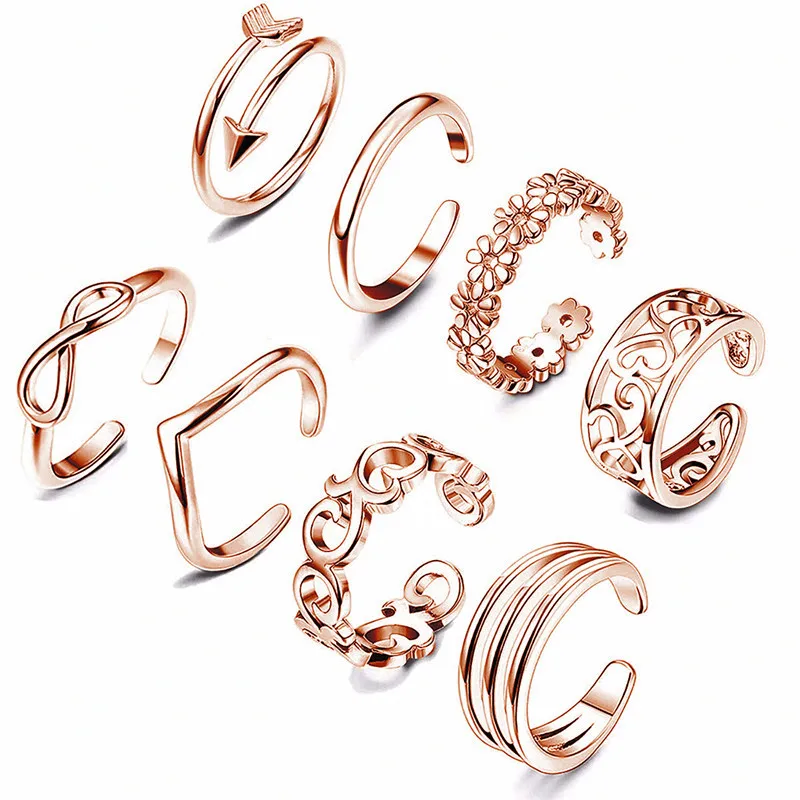 

Summer Beach Vacation Knuckle Foot Ring Open Toe Rings 8pcs/Set for Women Girls Finger Adjustable Jewellery