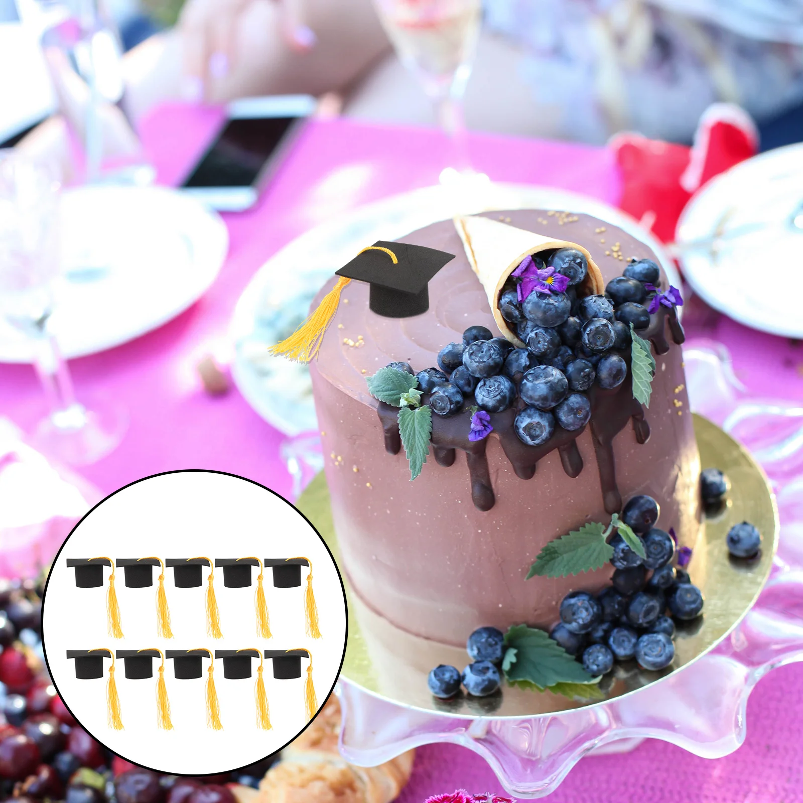 

10 Pcs Black Table Decor Cake Wedding Sign Graduation Cupcake Toppers Mini Picks Toys Ornament Hat Bachelor