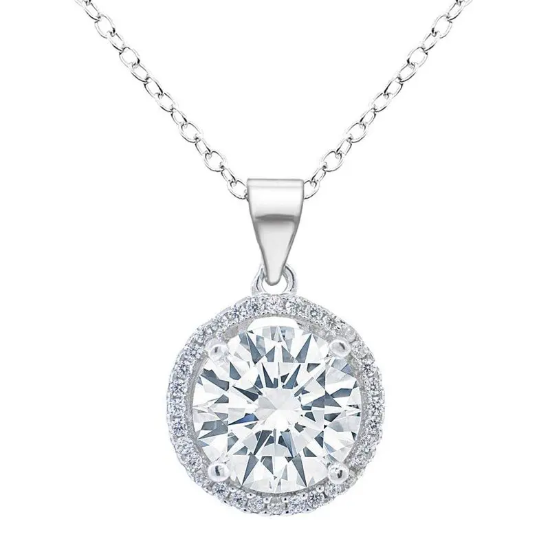 

Sophia 18k White Gold Plated Circle Halo Pendant Necklace Silver Halo Necklace Solitaire Round Cut Cubic Zirconia Diamond Cluste