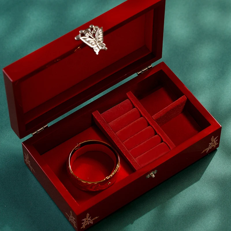 

Лаковая деревянная шкатулка для хранения жемчужного браслета, свадебного браслета, тройной Золотой шкатулка для ювелирных изделий