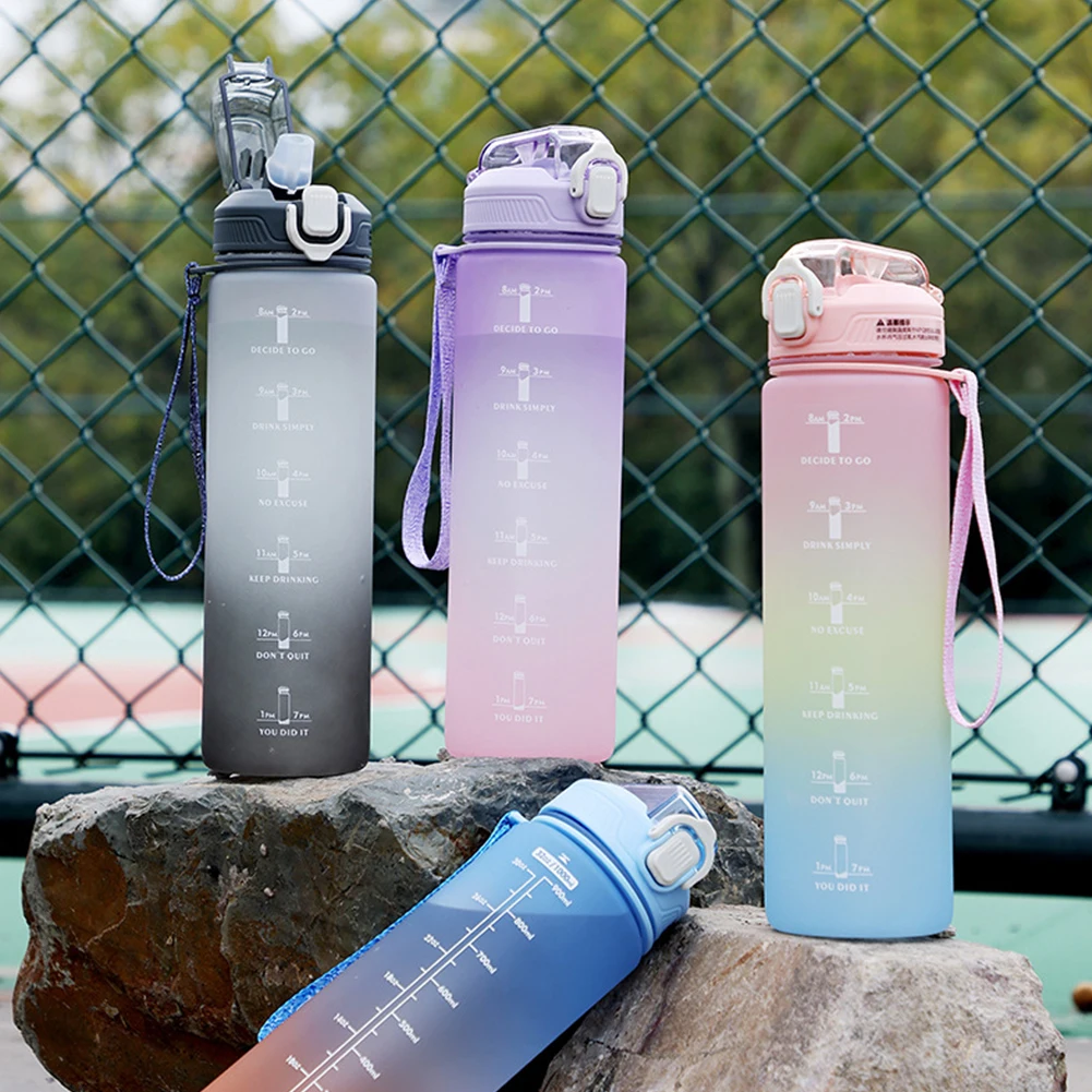 

1000ml Sports Water Bottle with Time Marker Outdoor Gym Fitness Portable Drinking Cups BPA Free Drinking Bottle