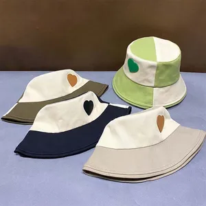 2022 New Summer Girl Woman Beach Outdoor Sunscreen Casual Fashion Retro Love Simplicity Splicing Decorate Weaving Bucket Hats