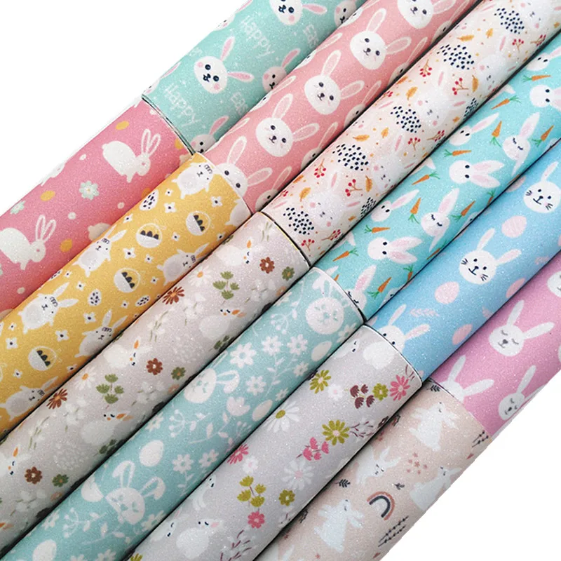 Пасхальные кролики яйца печатные тонкие искусственные виниловые кожаные ткани