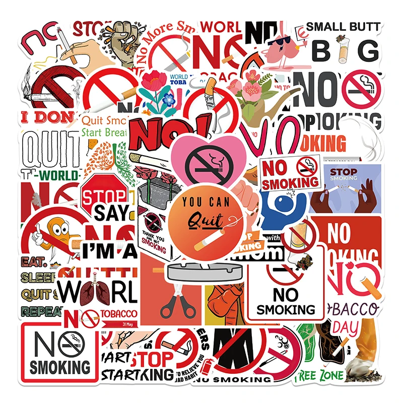 

50 Pcs Prohibit Smoking World No Tobacco Day Graffiti Sticker Decoration Mug Car Pulley Shoes Laptop Thin Waterproof Stickers