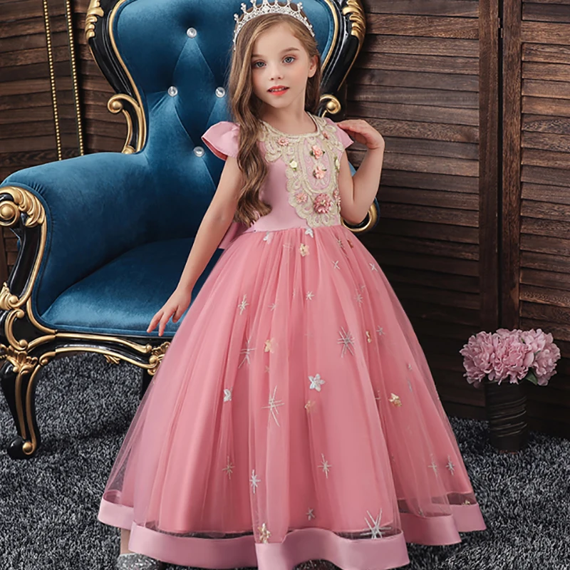

Kids Dresses For Girls Elegant Flower Girls Wedding Dress Children Evening Party Lace Princess Long Ball Gown Girls Clothing 12Y