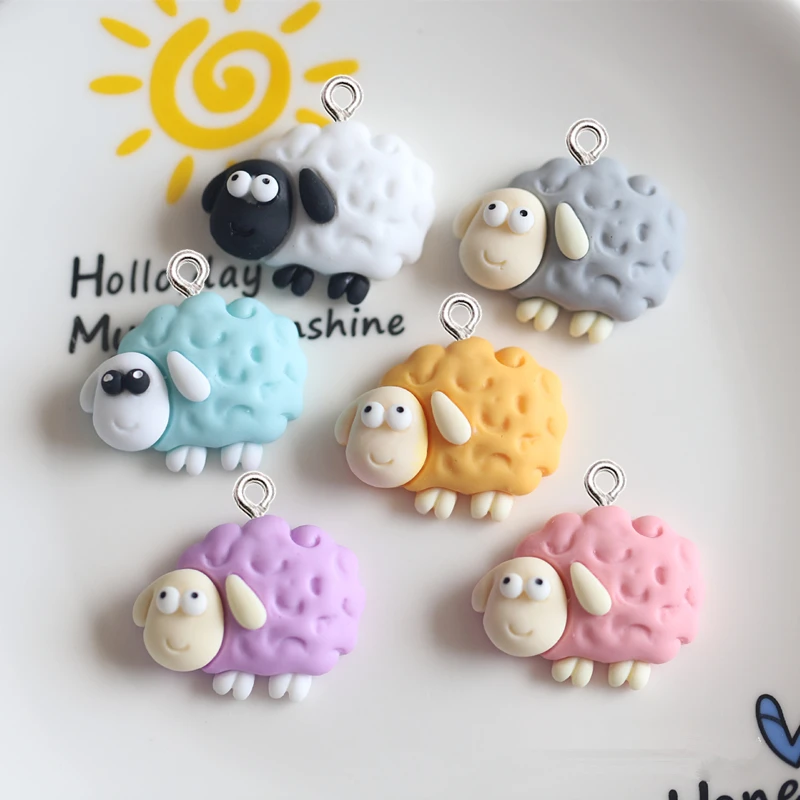 

10Pcs Kawaii Animal Sheep Resin Charms Catoon Earrings Necklace Flatback Pendant DIY Keychain Jewelry Craft Decorate Accessories
