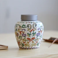 tangled lotus ceramic tea jar aluminum alloy lid sealed storage box household candy coffee tea caddy porcelain storage container