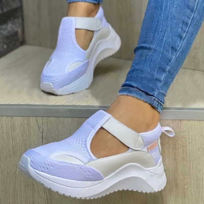 

2022 New Women Casual Shoes Thick Bottom Women's Flat Platform Thick Woman Shoes Mesh Hollow Casual Single Shoes Large Size