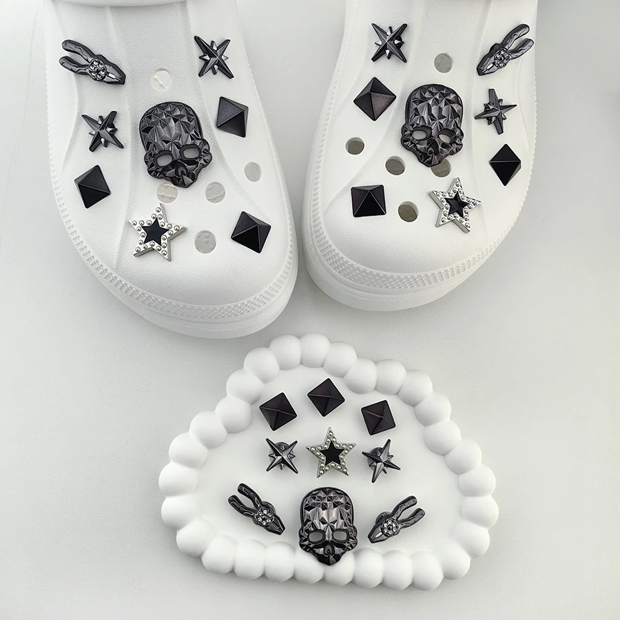 18 Шт. Череп Звезды Серые Заклепки Украшения Для Обуви Очаровательные Ремни Crocs