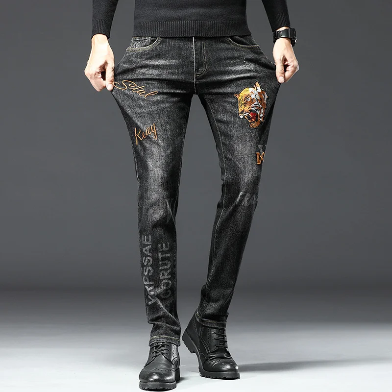 

Gingtto calças de brim baggy para calças masculinas ajuste fino streetwear roupas denim masculino elástico na cintura mais