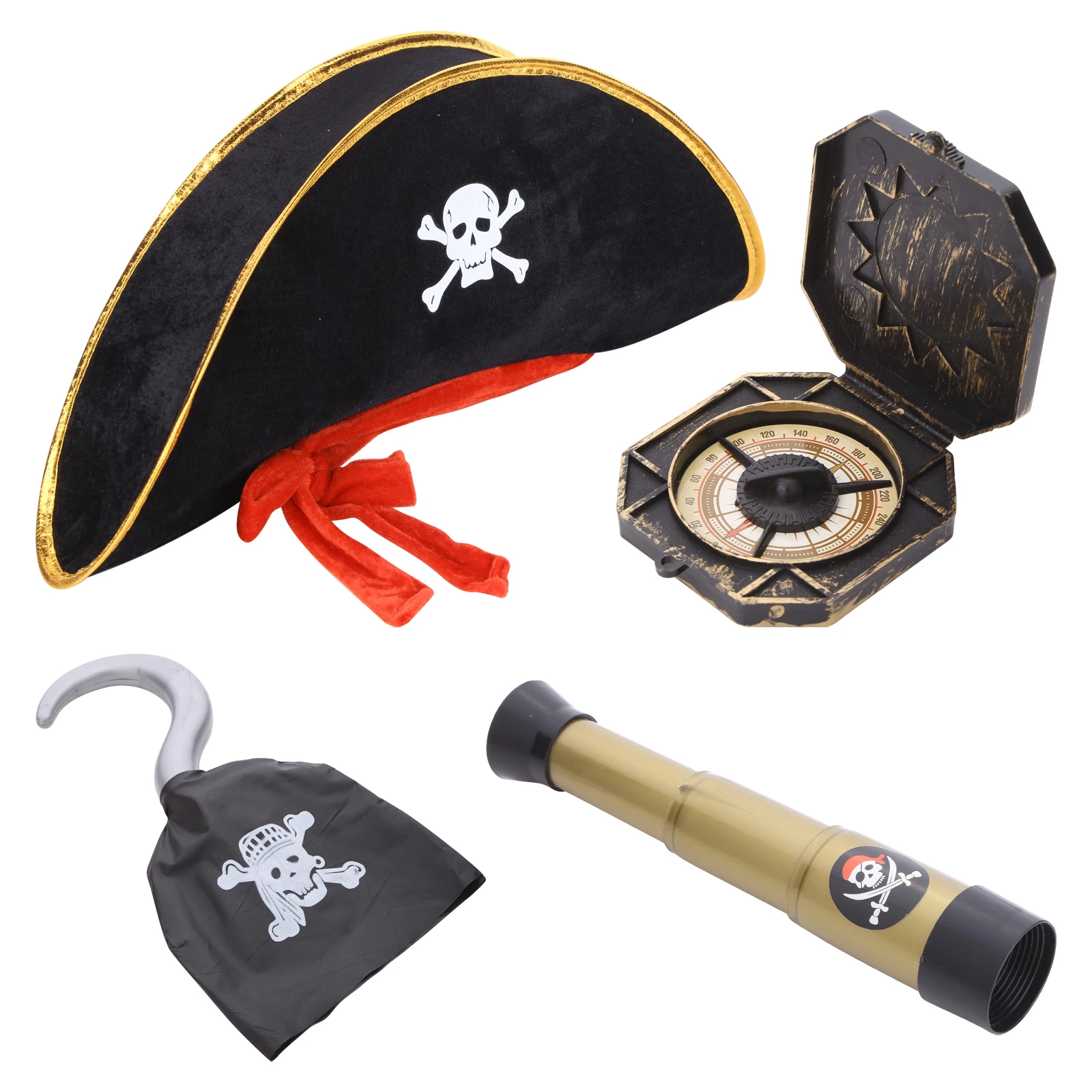 

Kids Pirate Hat Compass Telescope Captain Cloth Hook Party Blindfold Pirates Caribbeans Captain Halloween Party Cosplay Props
