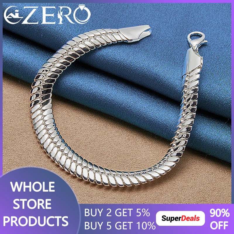 

ALIZERO 925 Sterling Silver 10MM Snake Bone Chain Bracelet For Men Women Wedding Party Fashion Luxury Charm Jewelry Gifts