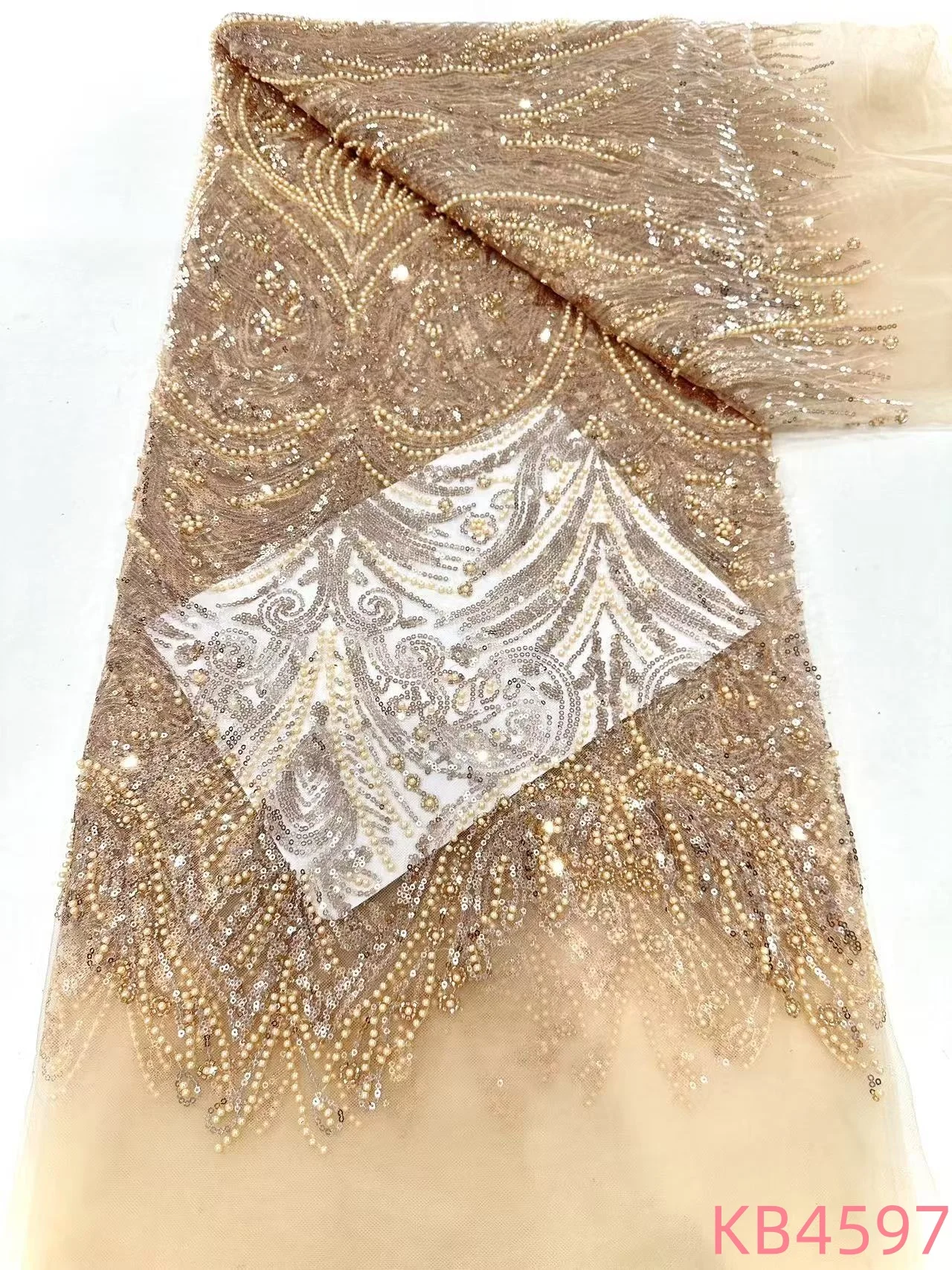 Кружевная ткань с золотыми бусинами высокое качество нигерийский тюль блестками